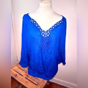 Zac & Rachel Woman Lace Trim Peasant Blouse